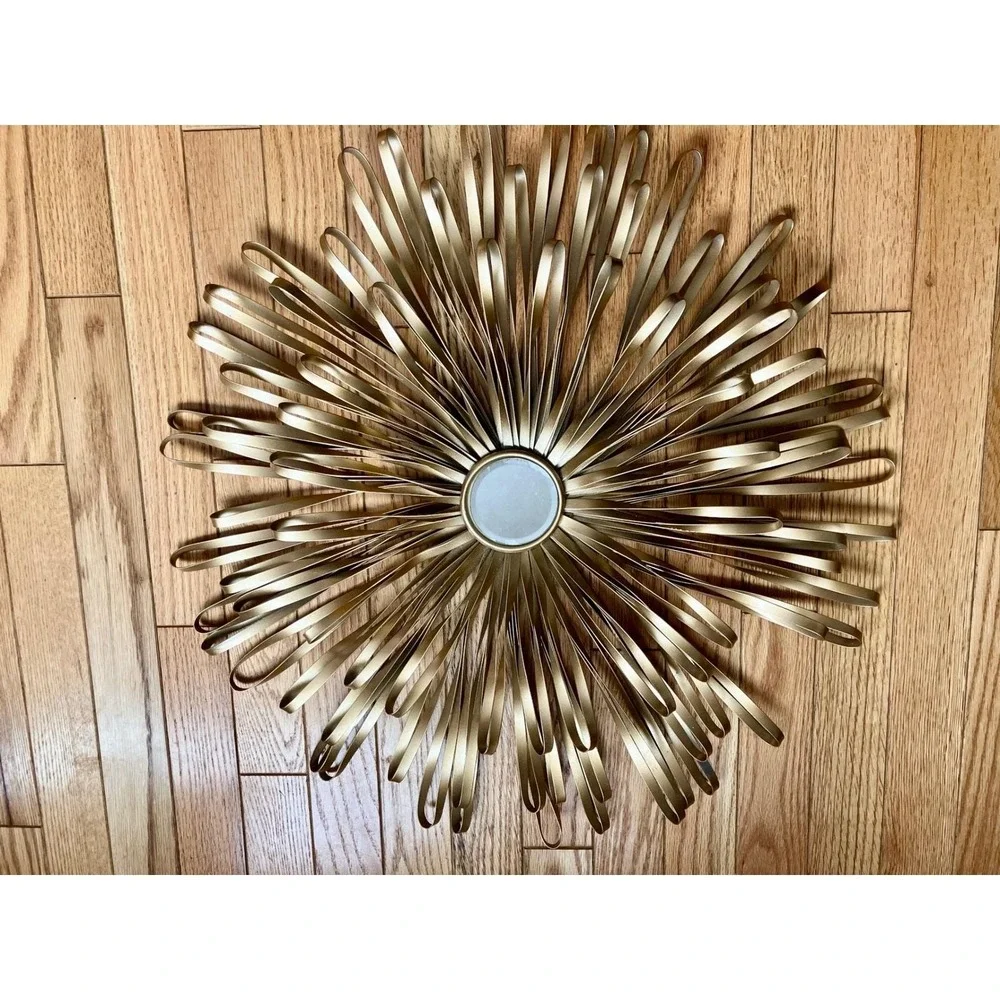 Vintage Starburst Sunburst Mirror Wall Art Gold Metal Mid Century Modern Accent